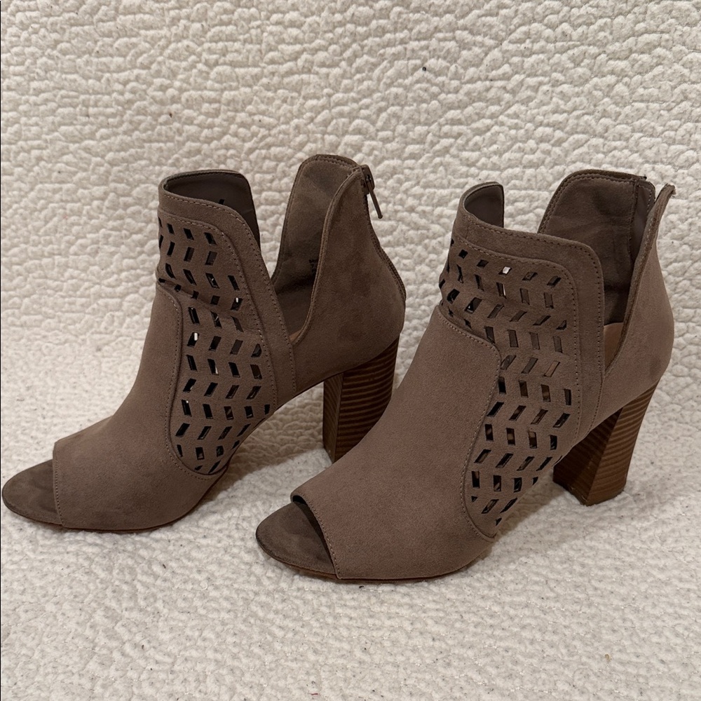 Madden Girl Taupe Cutout Heeled Boots - Picture 5 of 7